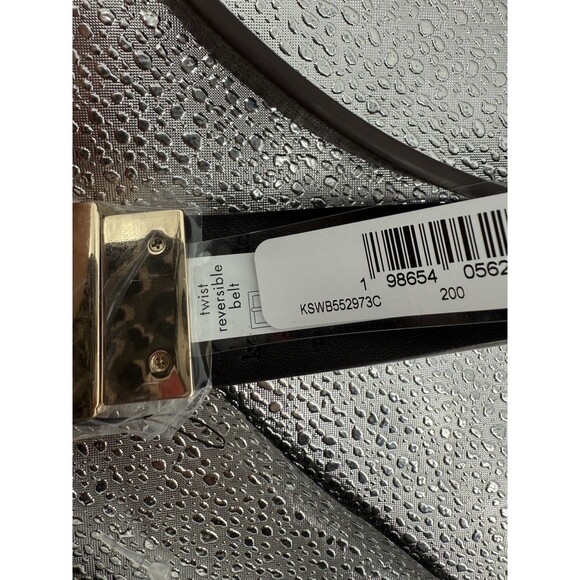 NWT Kate Spade XL Brown Leather Slim Gold Buckle Reversible Belt NEW - Picture 3 of 5